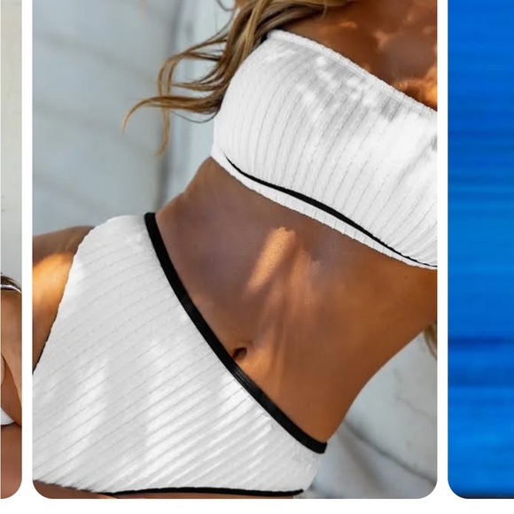 Cupshe Coastal Rib Piping High Rise Bikini NEW - Picture 6 of 8